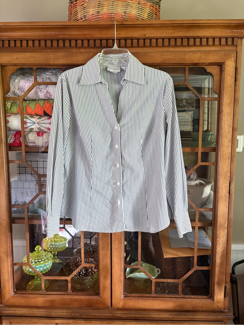 Worthington White Shirt with Thin Gray Stripes
